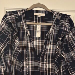 LOFT Navy and Pink Plaid Dress